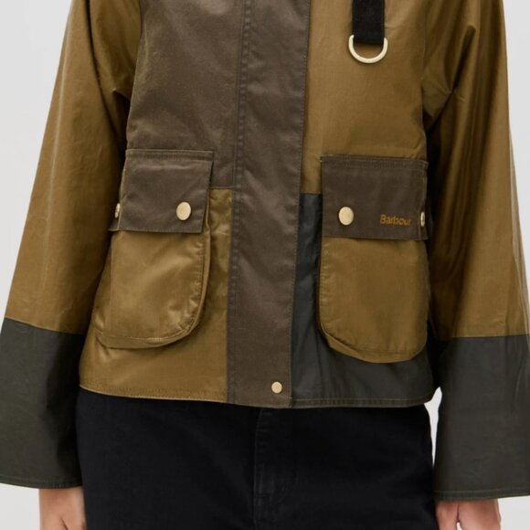 BARBOUR ALMA WAX JACKET in Sand/ Archive Olive MSRP$580 British Elegance - Picture 14 of 16